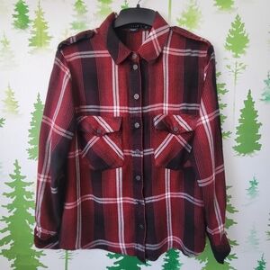 Sanctuary Red and Black Plaid Button-Up Shirt.
